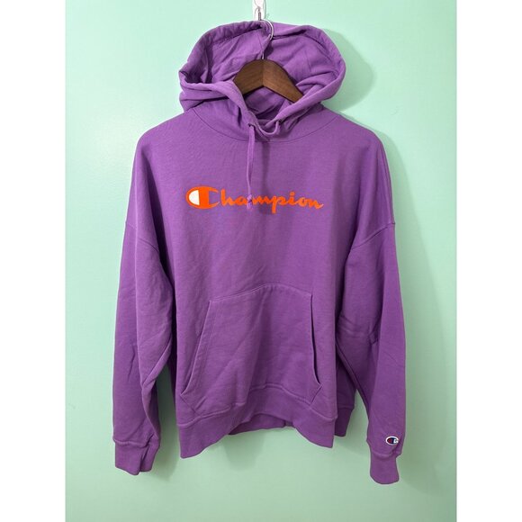 Champion Womens Purple Hooded Sweatshirt Size XL Cotton Blend Kangaroo Pocket - Picture 1 of 7